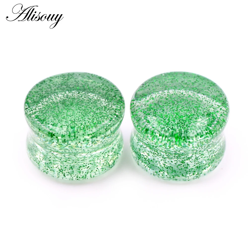 Alisouy 2pcs 4mm-20mm Transparent Acrylic Glitter Powder Ear Gauges Tunnel and Plugs Stretcher Expander Piercing Body Jewelry