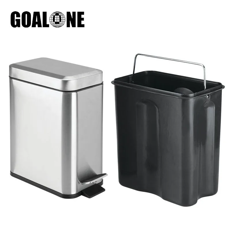 5L/1.33 Gallon Stainless Steel Trash Can with Silence Lid Rectangular Small Trash Can Garbage Storage Bins for Kitchen Bathroom