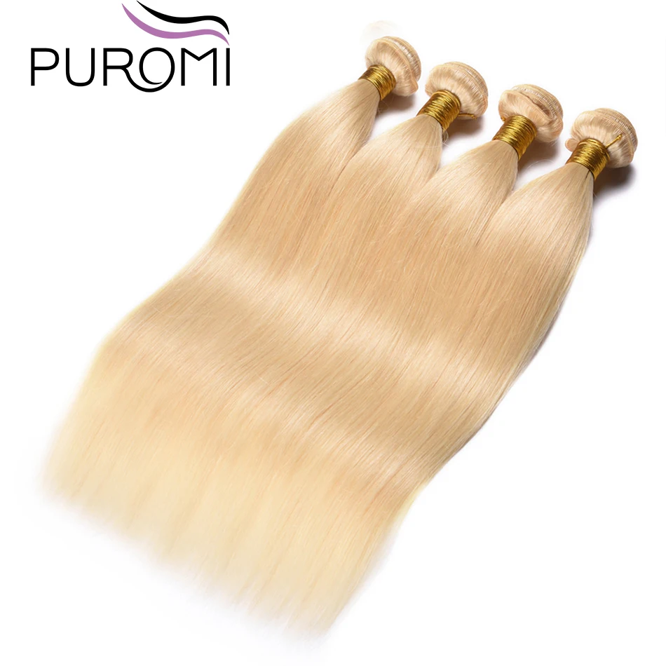 

Puromi Brazilian Straight Human Hair Bundles Color 613 Honey Blonde 3/4 Bundles Remy Hair Weaving Human Hair Bundles 10-26 Inch