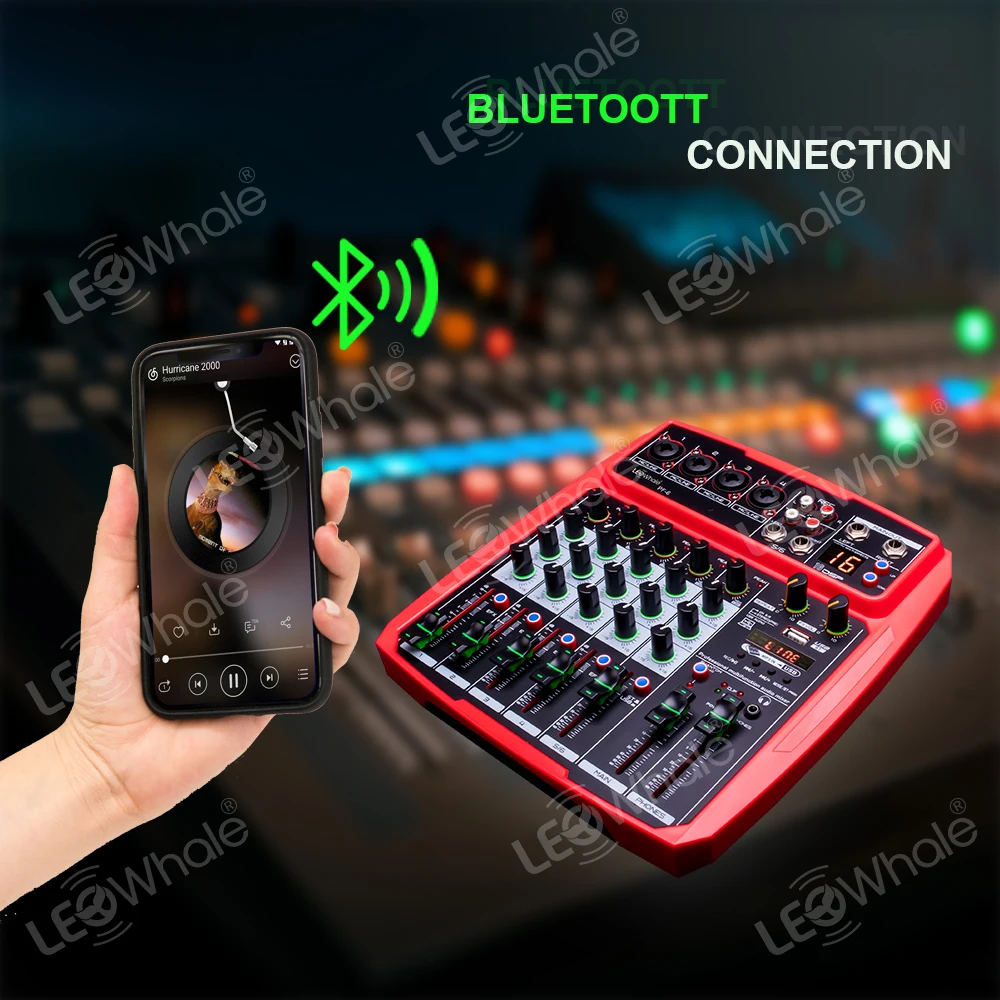 Mesa de som Digital 6 canais profissional portátil Interfaz de DJ audio  With 16DSP Effects fone Bluetooth Monitor 48v de phantom power