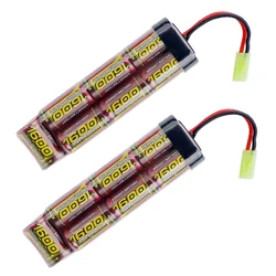 2-Pack 8.4V baterie Airsoft baterie płaskie NiMH 1600mAh z Mini złączem Tamiya dla wiatrówka MP5 M60 blizna M249 M240B G36