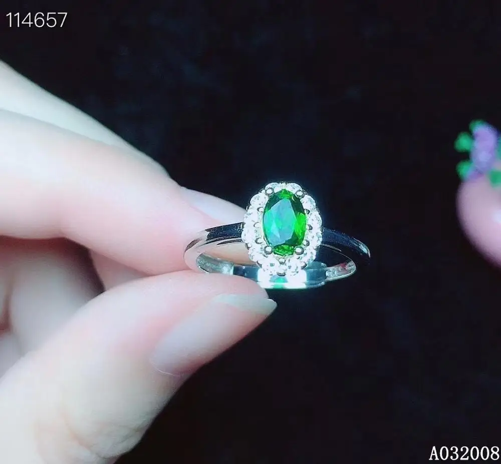 

KJJEAXCMY fine jewelry 925 sterling silver inlaid natural diopside ring delicate new female gemstone ring vintage support test