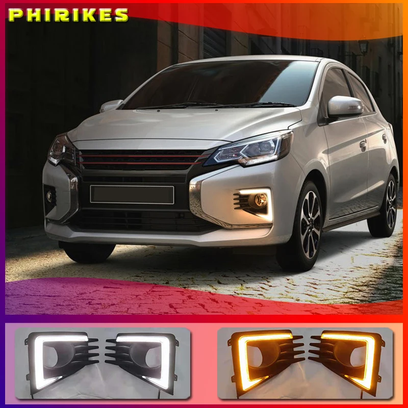 LED Daytime Running Light For Mitsubishi Mirage 2020 2021 Yellow Turn Signal Relay Waterproof 12V DRL Fog Lamp Decoration