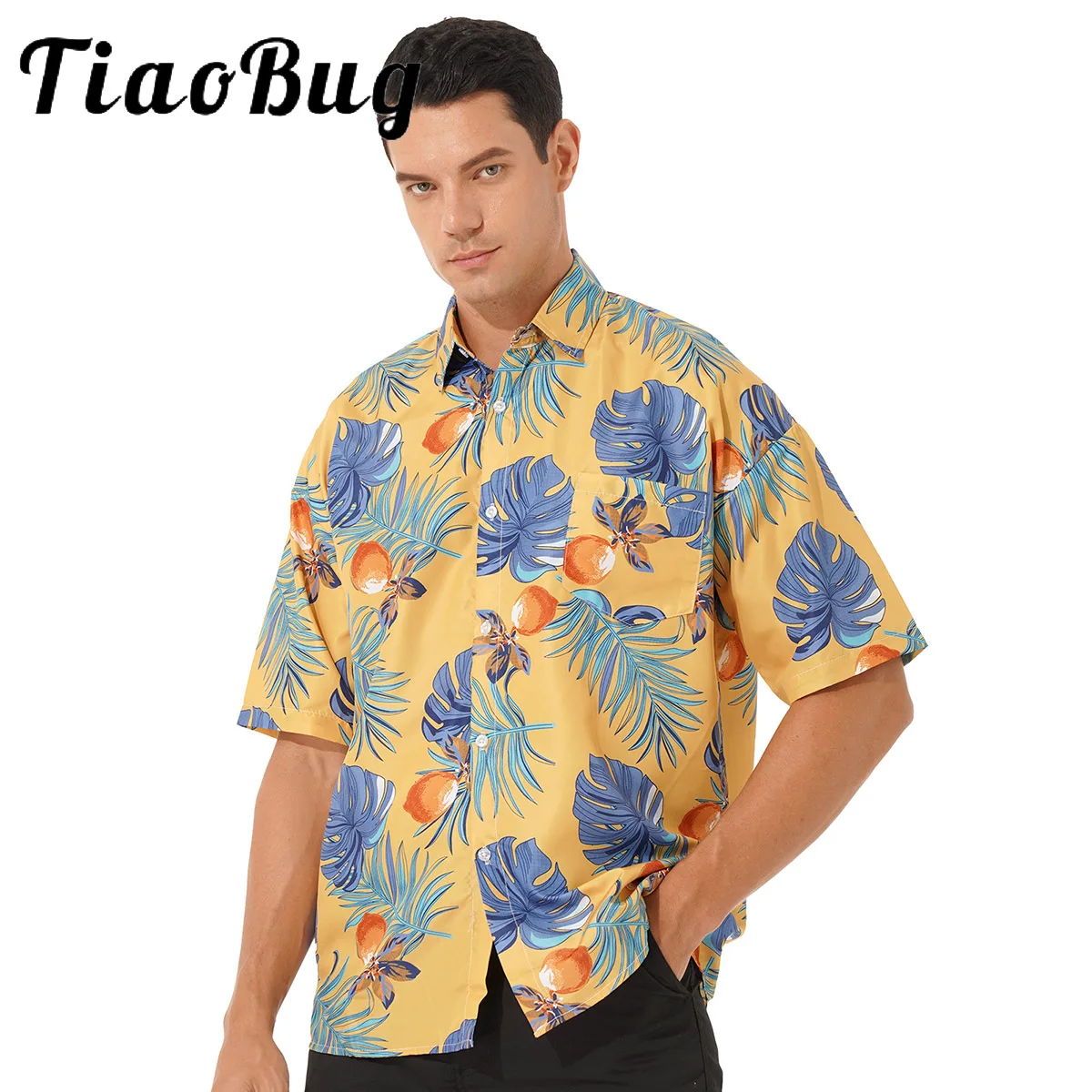 

Men Shirt Summer High Quality Breathable Hawaiian Shirt Male Leaf Flower Print Beachwear T-shirt Fashion Casual Blouse Top Boys