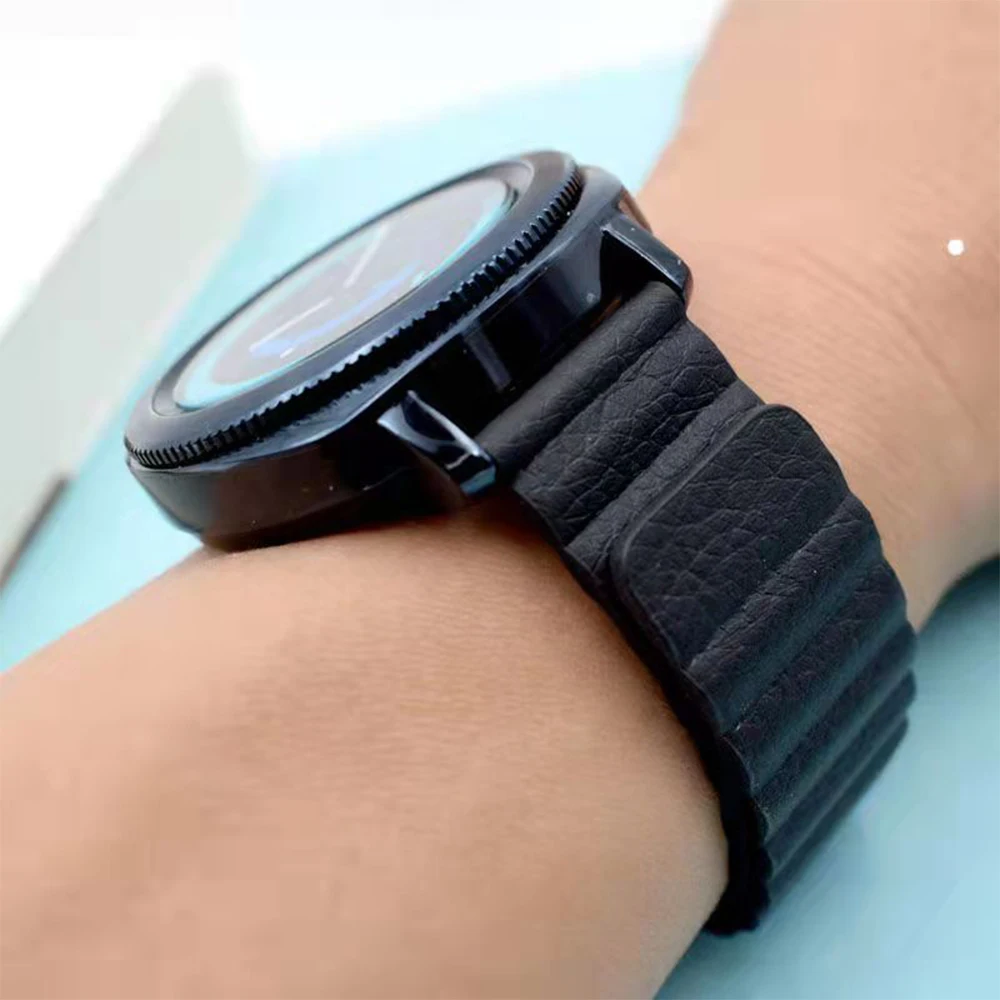 20/22mm Magnetic Leather Watchband for Samsung Galaxy Watch 4 3 41/45mm Wrist Strap for Galaxy 42/46mm Active 2 Watch Bracelet