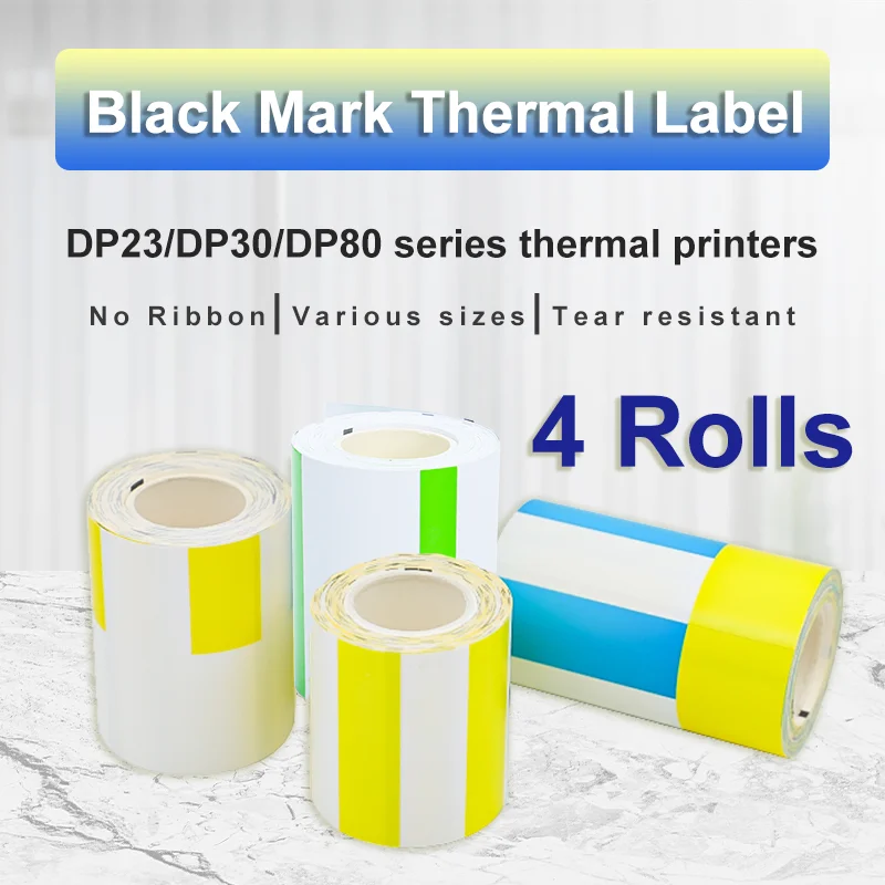 Detong 4 Rolls Thermal Black Mark Label Paper Sticker Bacord QR Code Price Tag Various sizes Support Custom Service