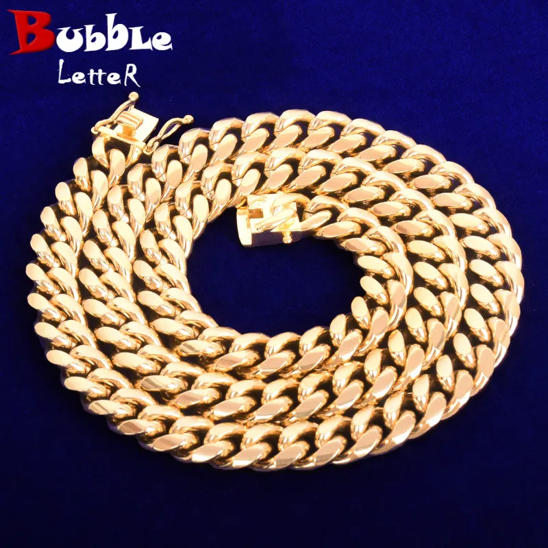 Bubble Letter Miami Cuban Chain for Men Stainless Steel Necklace Gold Color Plated Hip Hop Fashion Rock Jewelry 2021 Trend