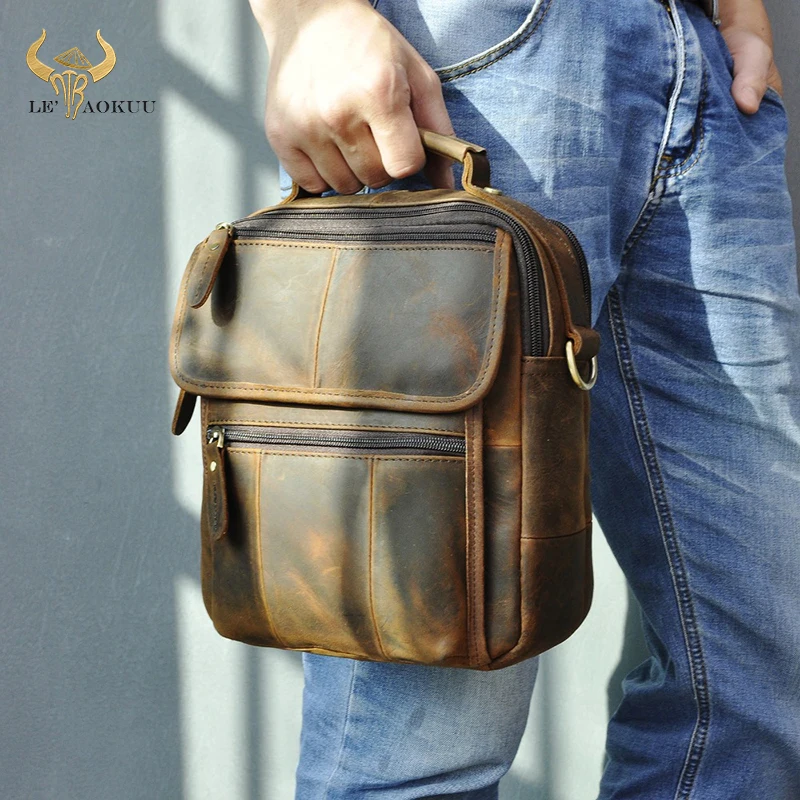 Quality Original Leather Male Casual Shoulder Messenger bag Cowhide Fashion Cross-body Bag 9