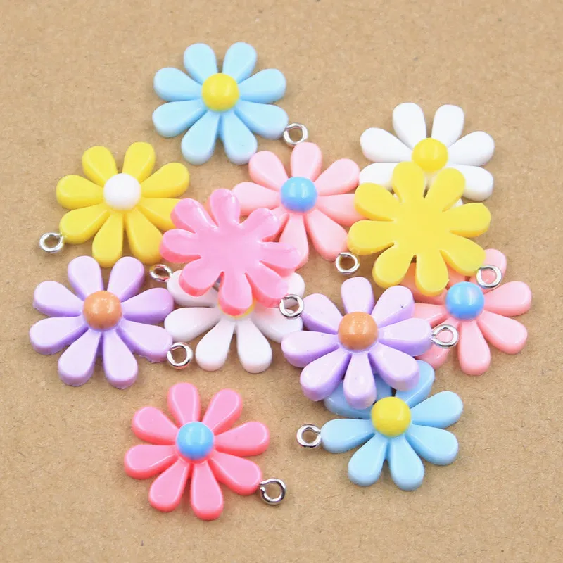 10pcs Charms Colorful Flower Sunflower Daisy Pendants Crafts Making Findings Handmade Jewelry DIY for Earrings Necklace