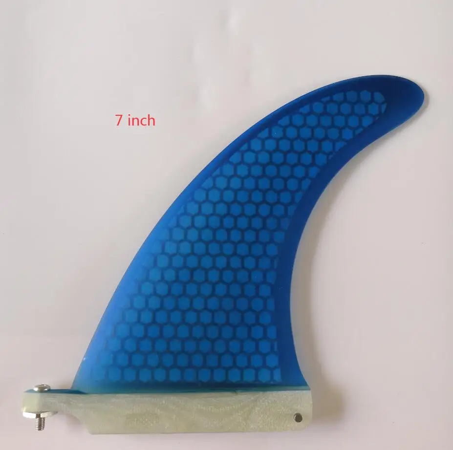 Blue Fiberglass honey comb 7 inch surf board fin 6\'\' 7 \'\' single US base top quality surf fins longboard center fin