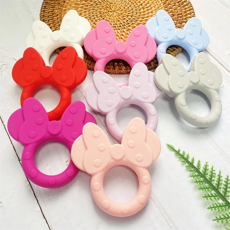 1 pz massaggiagengive in silicone cartone animato testa di topo animale alimentare grado fai da te dentizione per bambini massaggiagengive giocattolo accessori anello