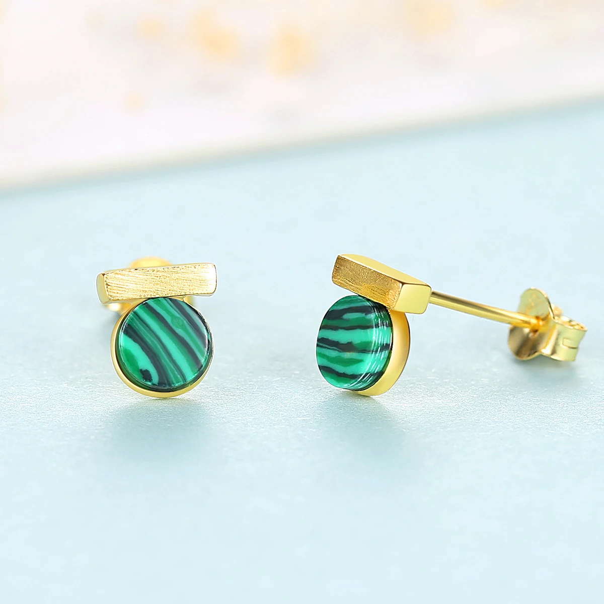 PAG&MAG New Fashion Natural Round Malachite Stud Earrings Real 925 Sterling Silver Fine Jewelry For Women Christmas Gifts