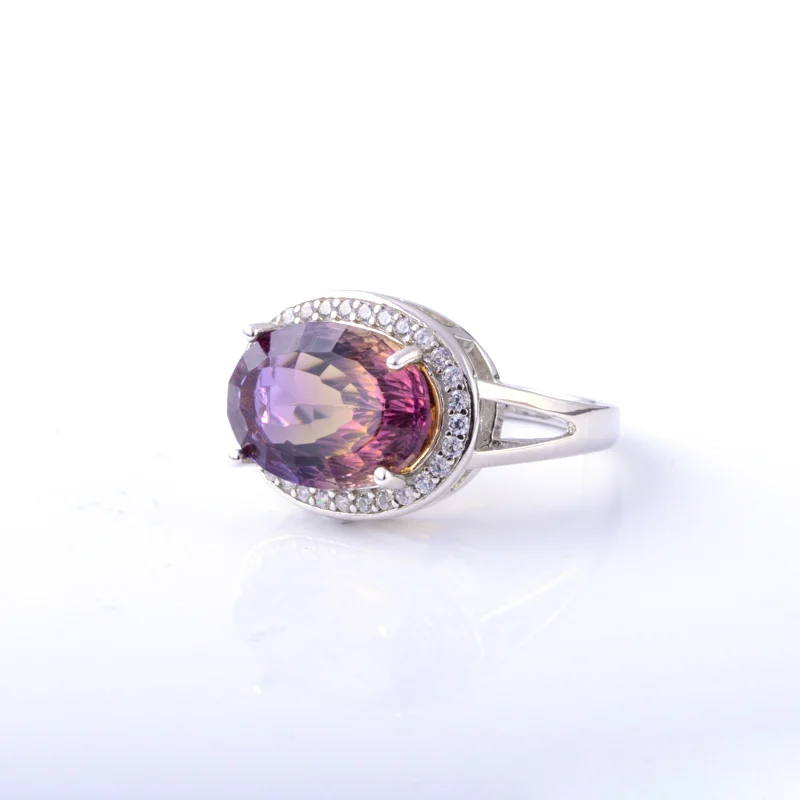 CSJ Elegant Ametrine Rings Sterling 925 Silver Natural Gemstone Bird Nest Cut Women Lady Wedding Engagment Party Gift Box view 5