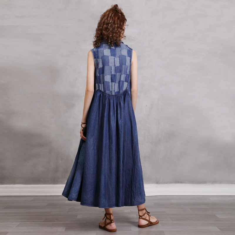 Summer Women's Dress 2021 Yuzi.may Boho New Denim Woman Dresses Turn-down Collar Single Breasted Patchwork Sundress  A82310