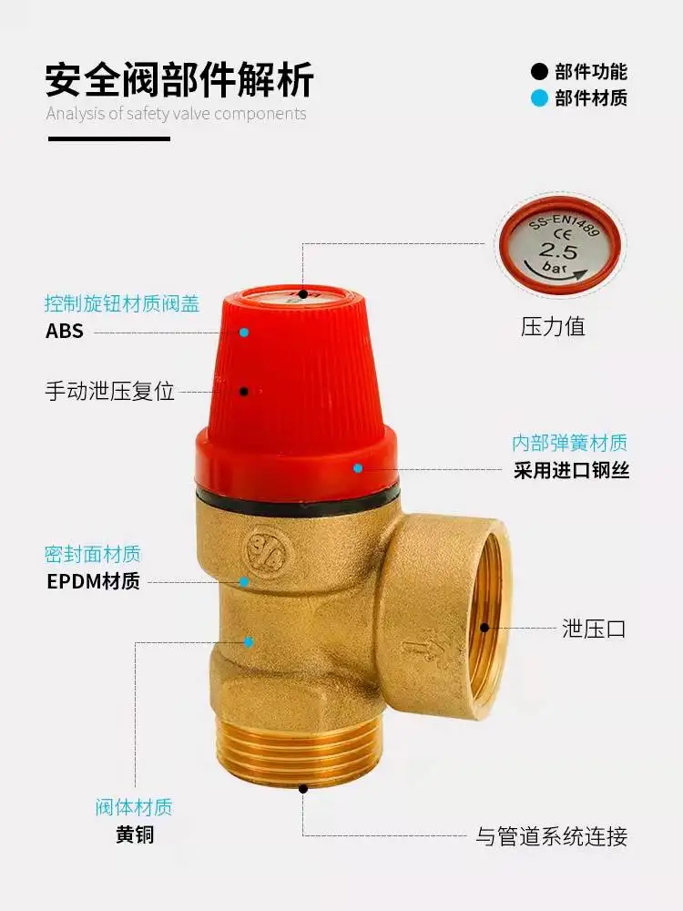 

Brass 4 6 points inner and outer wire safety valve solar angle water heater automatic pressure relief tap wat