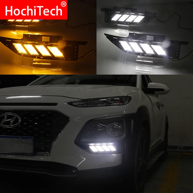 

For Hyundai Kona Kauai Encino 2017 2018 2019 2020 Led Daytime Running Lights DRL Fog Lamp with Yellow Turn Signal Lamp