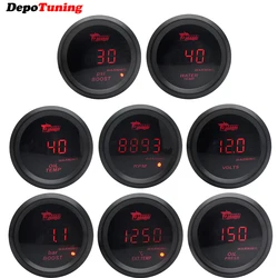 DepoTuning 2'' 52MM Boost/Water Temp/Oil Temp/Volt/Tachometer/Oil Pressure Gauge Black Color Digital Red Led + Gauge Pods