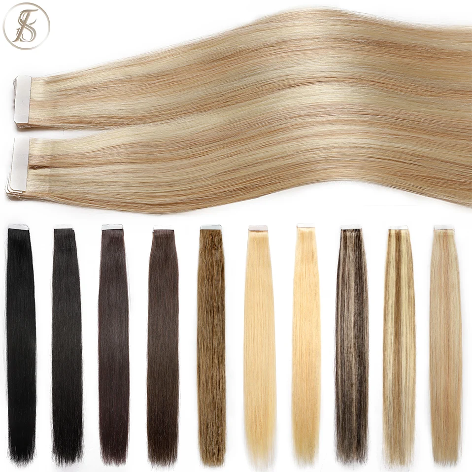 Tess Tape In Human Hair 2.5g/pc Double Drawn Natural Hair Extensions Glue Adhesive Seamless Invisible Blonde Ombre Piano Color