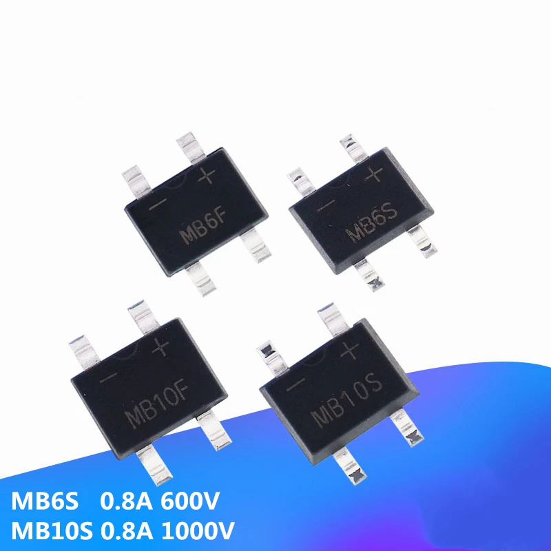 50PC/SET New MB6S MB10S ultra thin MB6F MB10F bridge stack rectifier patch sop-4 0.8A 600V 1000V