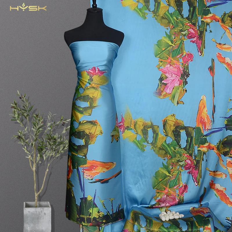 HYSK 100%luxury natural silk satin fabric animal abstract digital print online colorful charmeuse for dress/blouse/pajamas E2379