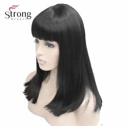 StrongBeauty-pelucas sintéticas para mujer, pelo negro/Rubio largo, liso, estilo de flequillo, peluca natural