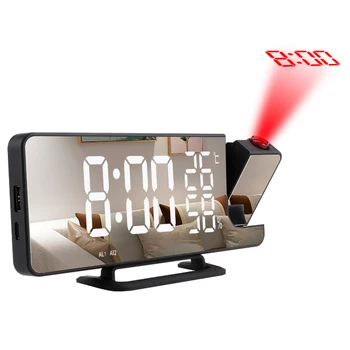 Alarm clock digital table FM radio dual LED projection clock wake up mirror temperature humidity meter bedside snooze clocks