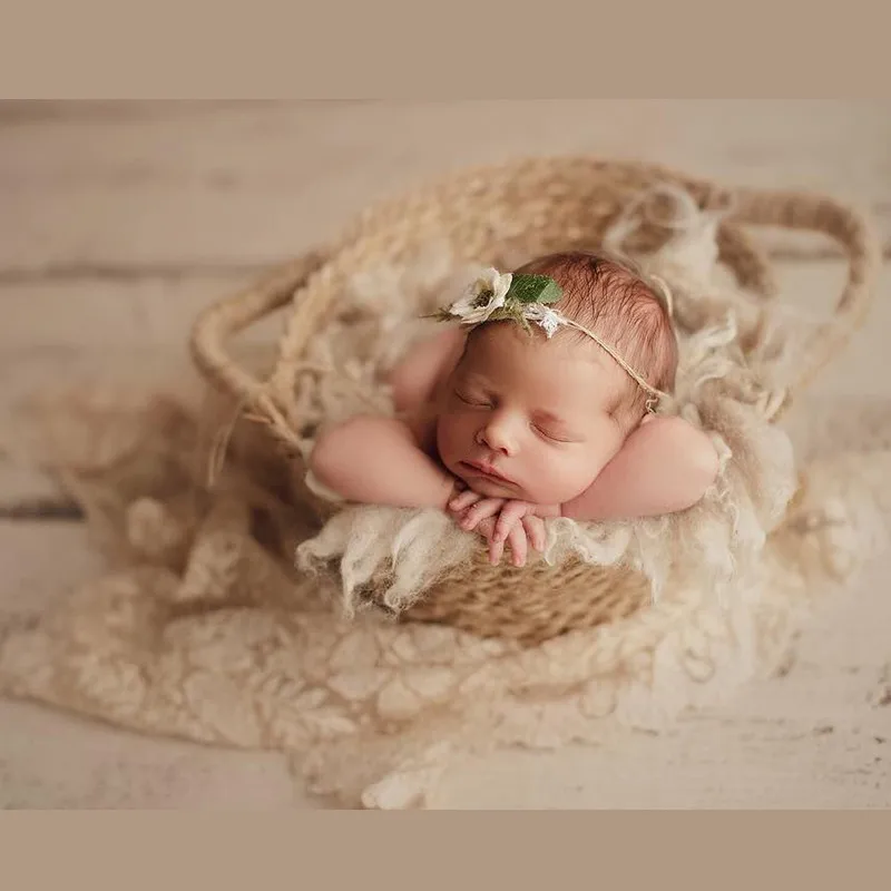 Newborn Props for Photography Natural Linen Weaving Double Barrel Bed Fotografia Infantil Baby Posing Sofa Handwoven Basket Boy