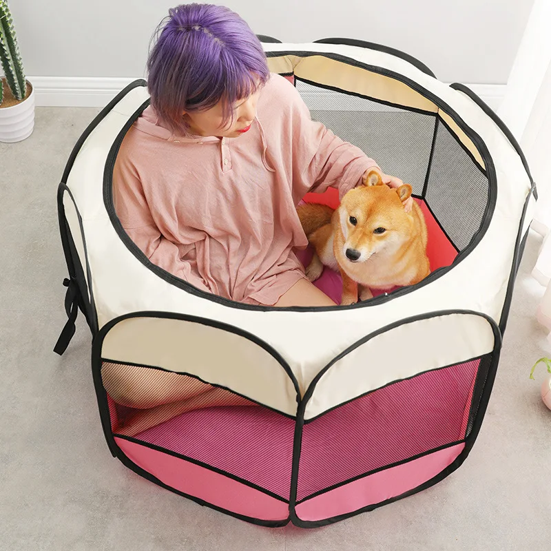 Tent-Style Octagonal Pet Fence, Foldable and Breathable, Oxford Cloth Cage, Cat Litter Kennel