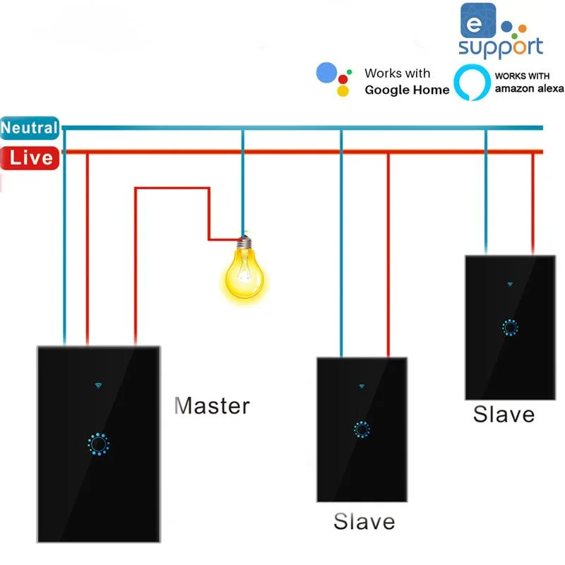 

Tuya/Ewelink 1-2-3Gang 3 way Smart control touch wifi switch,wifi smart touch light switch works with Siri, alexa and goo