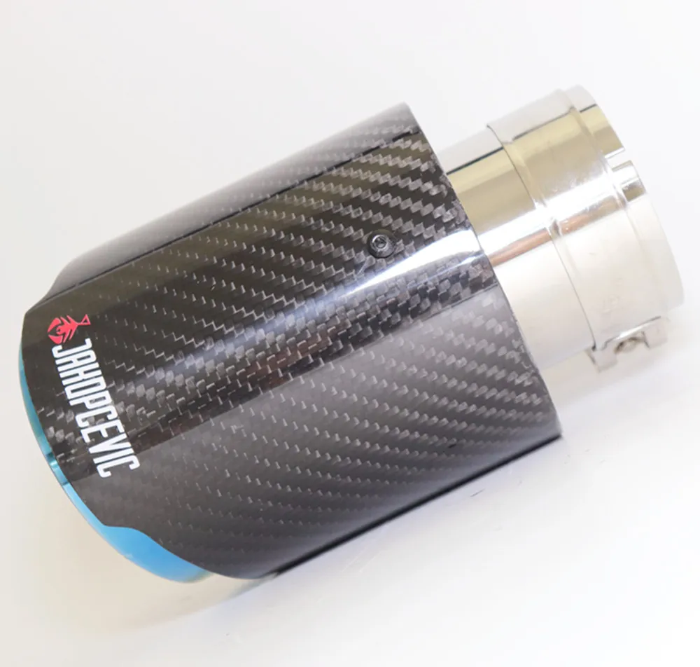 Car Glossy Carbon Fiber Muffler Tip Exhaust System Pipe Mufflers Nozzle Universal Straight Stainless Blue For Akrapovic