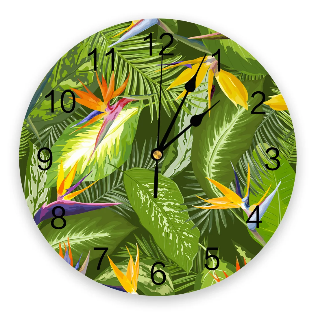 Hawaii Tropical Palm Leaves Wall Clock For Home Decoration Living Room Quartz Needle Hanging Watch Modern Kitchen Clock