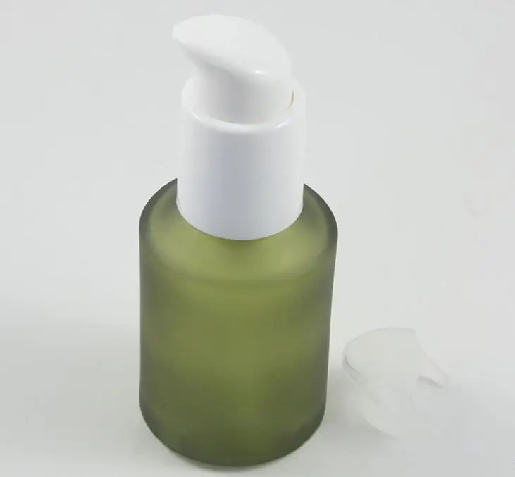 Wholesale glass cosmetic 60ml lotion pump bottle, empty colored glass serum bottle, round frosted glass lotion bottle SN423