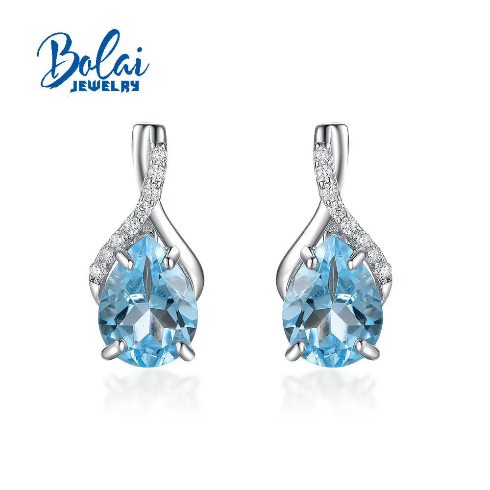 

Bolai,Pear 7*9mm 5ct Natural Brazil sky blue topaz gemstone earring 925 sterling silver fine jewelry for women office daily wear