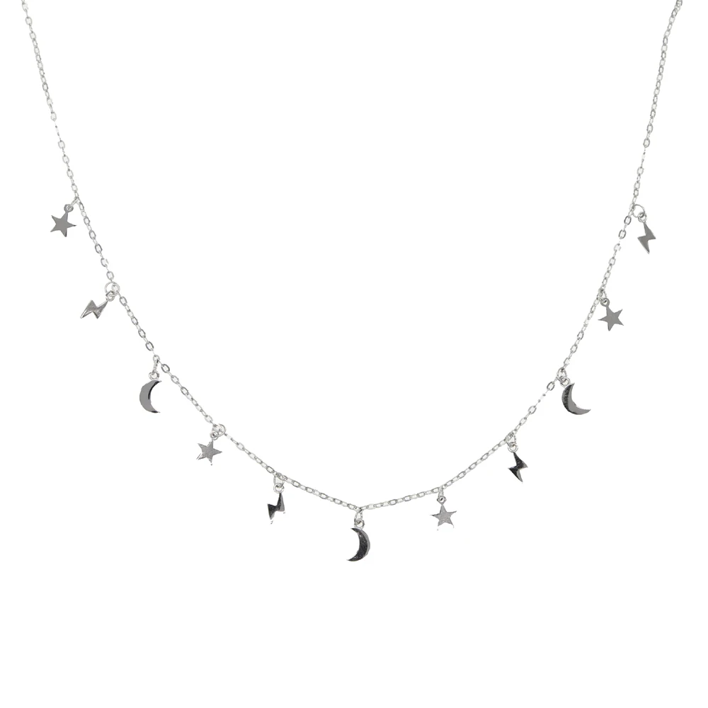 100% 925 Sterling Silver Gold Filled Vermeil Jewelry Lucky Cute Minimal Delicate Moon Star Lightning Bolt Charms Choker Necklace