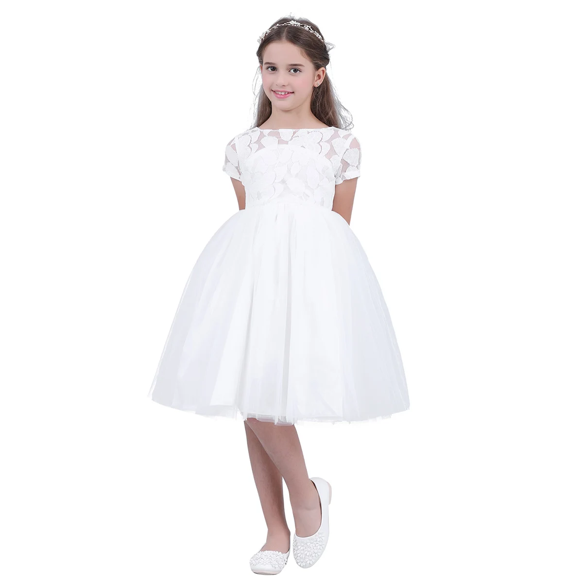 

Kids White Flower Girls Princess Dress Pageant Wedding Bridesmaid Birthday Party Dresses Formal First Communion Prom Ball Gown