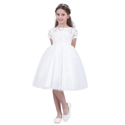 Kids White Flower Girls Princess Dress Pageant Wedding Bridesmaid Birthday Party Dresses Formal First Communion Prom Ball Gown