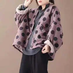 New 2025 Chinses Designer Women Warm Ladies Loose Dot Winter Jackets Female Printed Padded Vintage Streetwear Plus Size