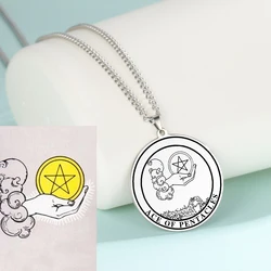 LIKGREAT Spiritual Tarot Necklace for Men and Women Pentacles Pendants Necklaces Vintage Round Stainless Steel Jewelry Gift
