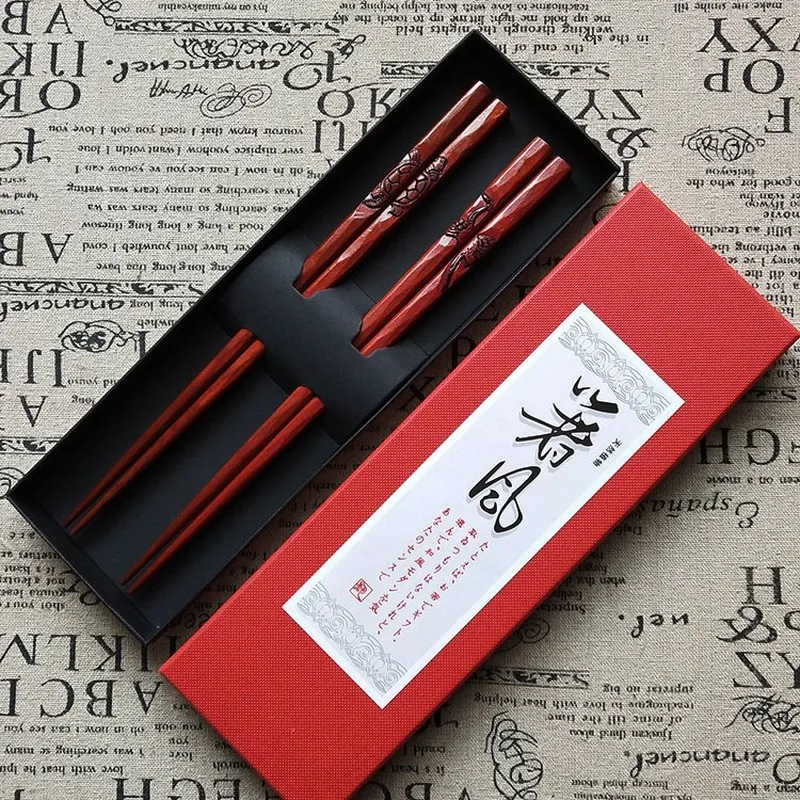 Japanese original single handmade turtle crane carving large lacquer craft wooden chopsticks high-end gift gift box chopsticks