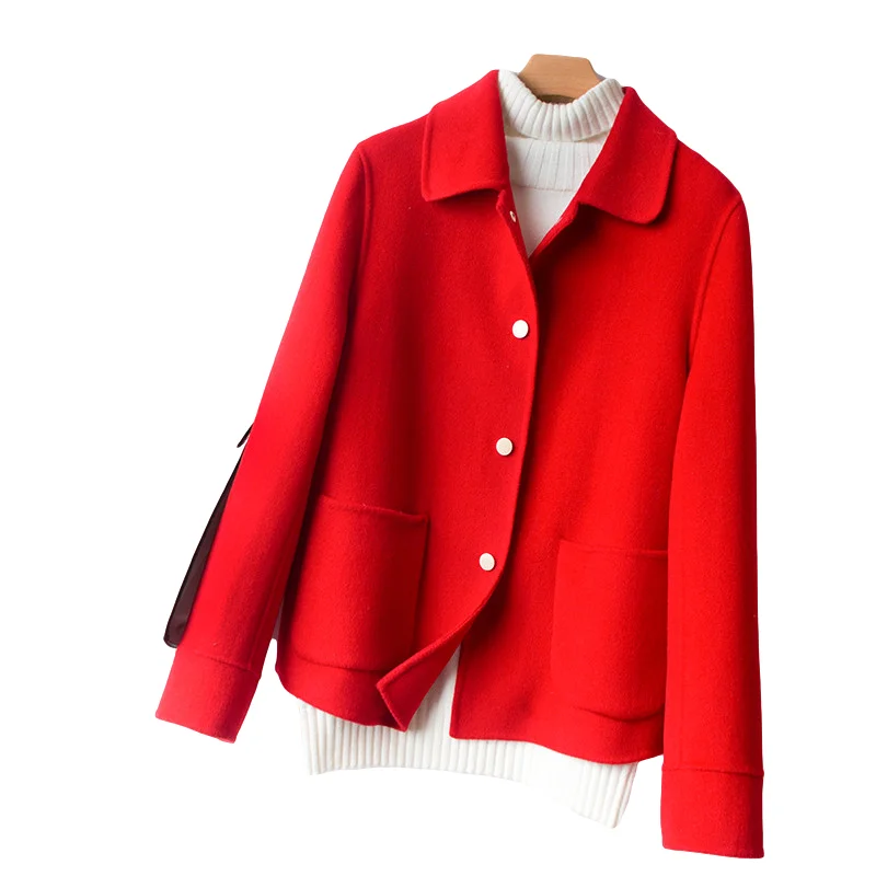 Double-Faced Cashmere Coat Women 2025 New Autumn Winter High Quality Short Jacket Single-Breasted Female Wool Outerwear Clothes