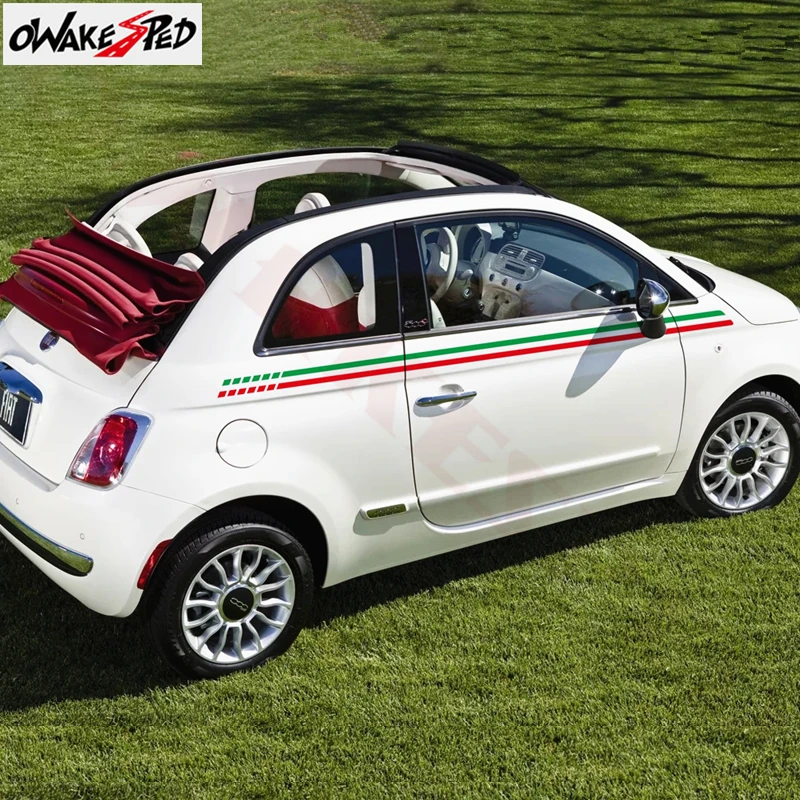 

2PCS Italy Flag Sport Stripes Car Waistlines Sticker For-Fiat 500 Auto Body Door Side Decor Vinyl Decals Racing Accessories