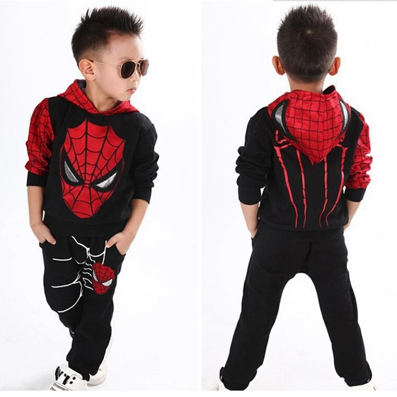 Spiderman Children Clothes Set Spring Autumn Boys Coat Kids Pant Girls 2PCS Long Sleeve Hoodies And Sweatshirt Trousers Toddler