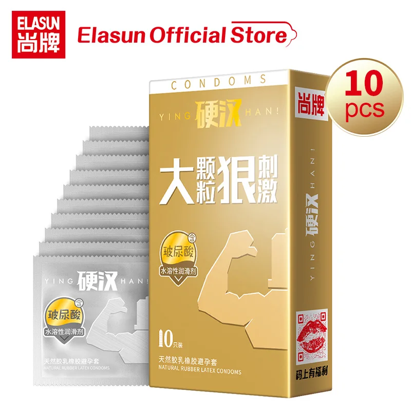 Elasun Condoms Sex Hyaluronic Acid Lubricating Latex Condom for Men Erection Smooth G-spot 3D Dotted Penis Sleeve Contraception