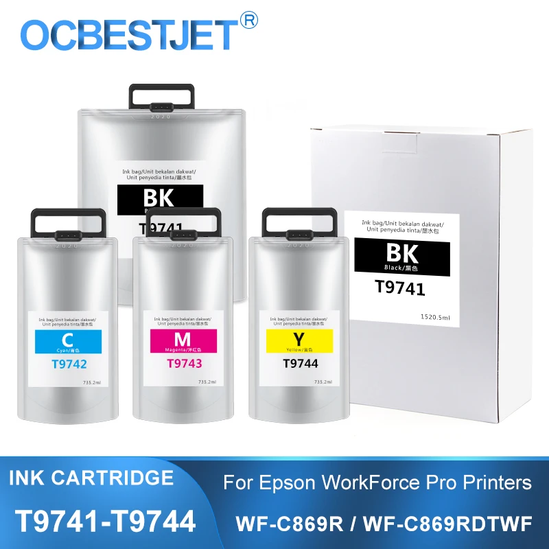 T9741-T9744 T9741 Ink Cartridge With Pigment Ink For Epson WorkForce Pro WF-C869R WF-C869RDTWFC C13T974100 Printer (BK C M Y)