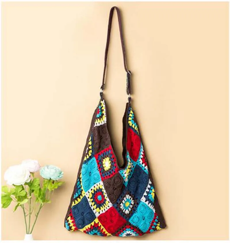 Luxury Designer Bohemian Style Women Knitted Shopping Bag Summer Beach Weave Hollowed Handbag Female Casual Shoulder Bags