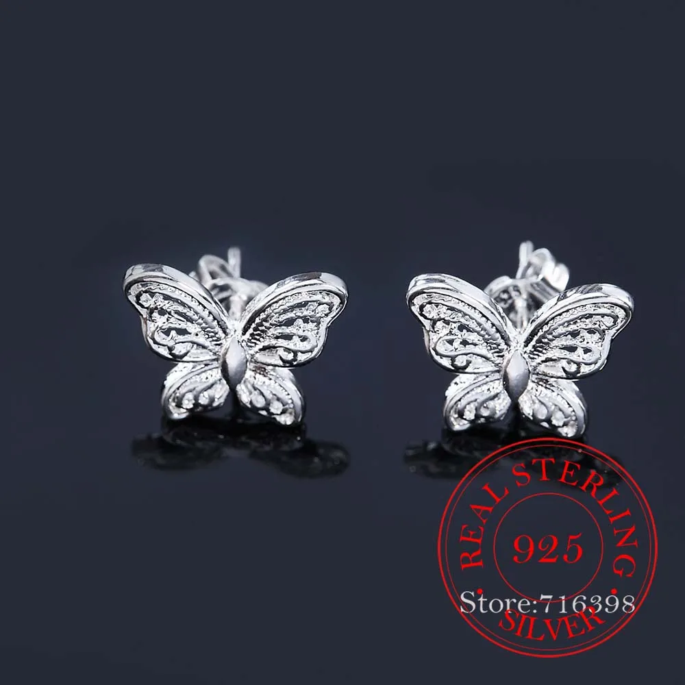 High Quality 925 Sterling Silver Women Jewelry Korean Silver Cute Butterfly Stud Ear Earrings for Women 2020 Wedding Party Gift