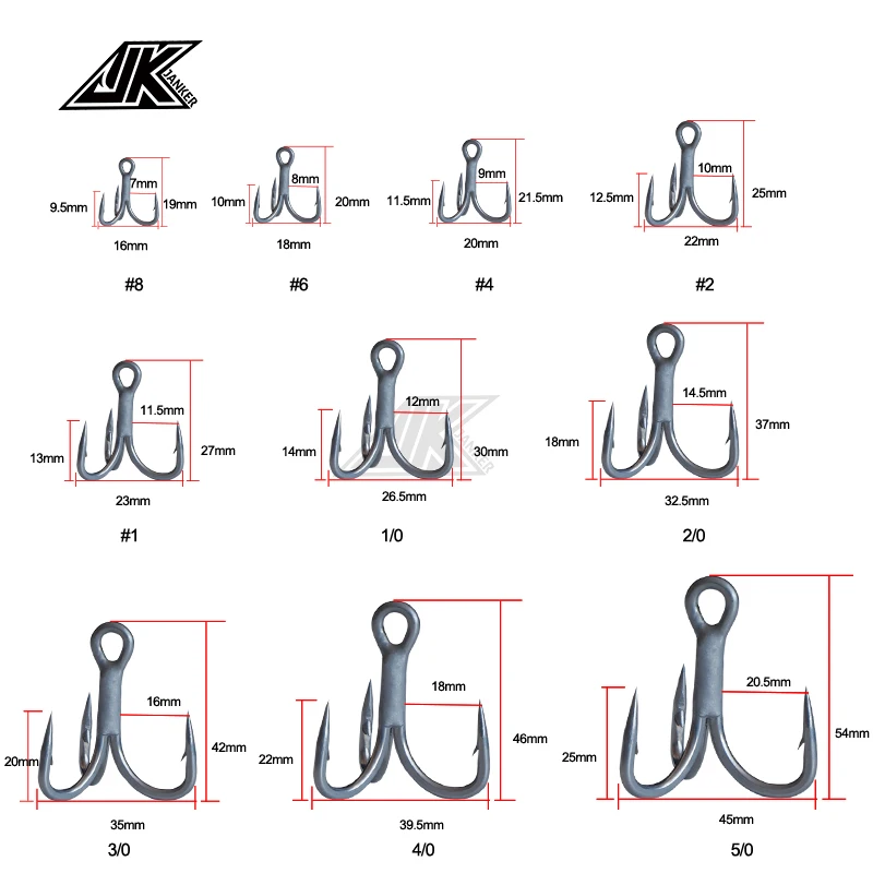 JK JS-47-anzuelos triples para pesca en barco, anzuelos de pesca súper antioxidantes, Color gris, 4X, anzuelos triples fuertes, anzuelos de pesca de