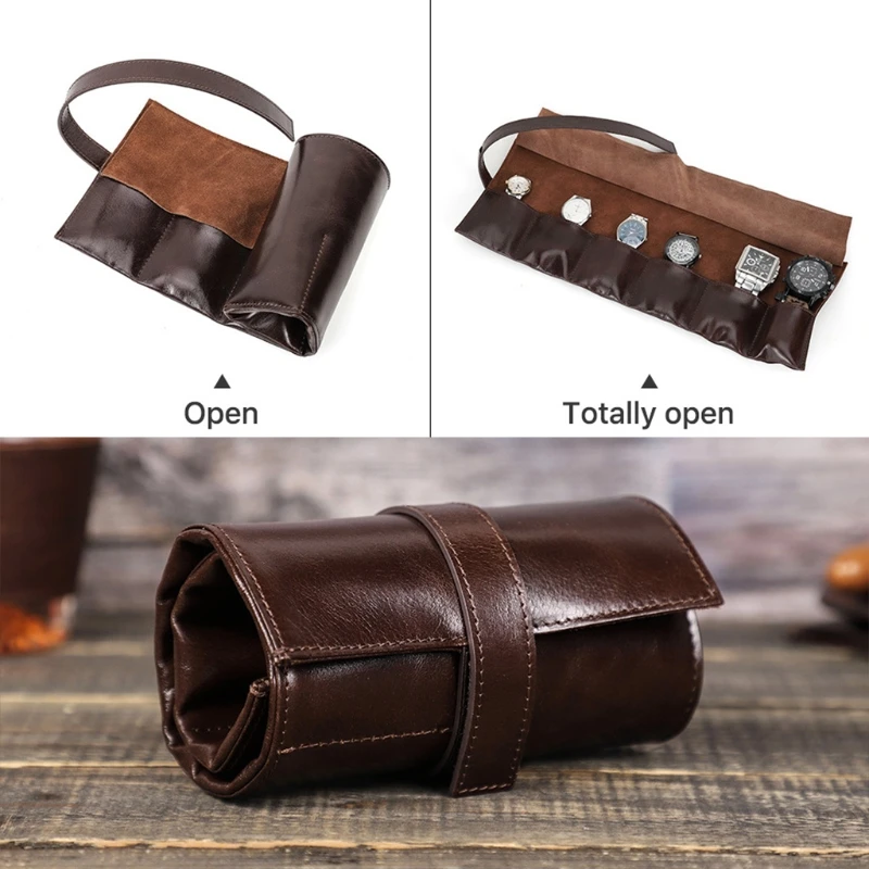 Watch Roll Storage Case Travel Leather Watch Jewelry Watch Protective Holder Box with Closing Strap Watch