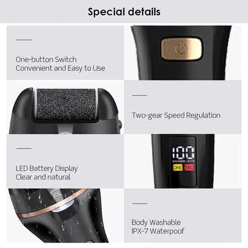 Imagen 2 del producto Lima de pies eléctrica para talones, herramienta profesional para el cuidado de los pies, resistente al agua, recargable, USB