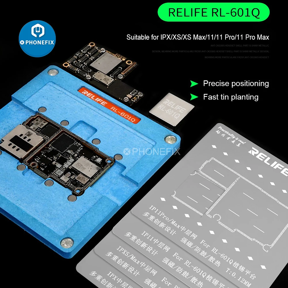 RELIFE-placa base RL601Q para X-11 Ip, plataforma de plantación de estaño de posicionamiento medio, plantilla de Reballing BGA, accesorio de reparación de malla de acero